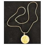 Gold-layered Walking Liberty Half Dollar Pendant