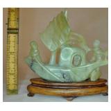 Carved Hardstone Of Chinese Junque Boat 4" T