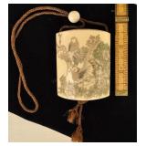 Inro & Ojime Scrimshaw Hippopotamus Tooth Canine