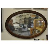 Antique Oval Wood Frame Mirror Beaded Trim