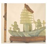 Carved Hardstone Of Chinese Junque Boat 9"t