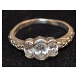Sterling Silver Princes Ring Three Mounted Diamond