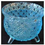 Fenton Blue Glass Kettle Pot Handle Missing