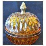 Vintage Amber Candy Dish Marigold Pattern