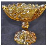 Amber Yellow Pressed Glass Pedestal Candy Dish