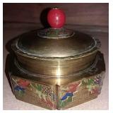 Brass & Enamel Incense Trinket Box Bakelite Handle