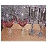 Crystal Champagne And Wine Glasses For Two