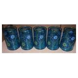 1970s Blue Juice Glasses Raised Floral Design