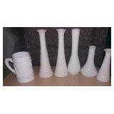 Westmoreland Milk Glass Stein, 5 Milk Glass Vases