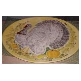 Large Yellow Ceramic Turkey Platter Signed 1990