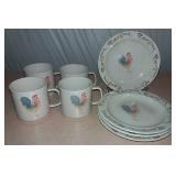 Rooster Cups And Saucers Set Of 4
