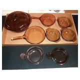 Set Brown Glass Cookware - Vision & Pyrex 9 Pcs
