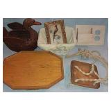 Assorted Wood And Wicker.  Wicker Duck And