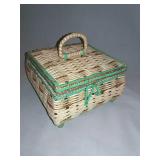 Musical Sewing Box, Wicker And Metal. 7.5 Inches