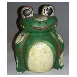 Folk Art Frog Carved Wood Bank 6 Inches