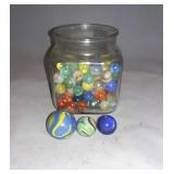 Marbles In Glass Jar. Approx 140.