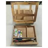 Portable Artist Easel With Paints And Brushes.