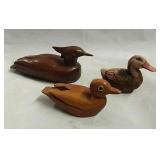 Carved Wooden Birds 8 & 5 Inches, Ceramic Duck