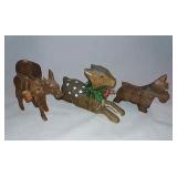 Carved Wooden Figures Donkey 6 Inches Deer 7