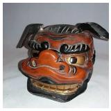 Carved Wooden Foo Dog Articulating Mask 7 Inches
