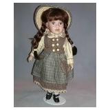 Country Girl Doll With Wicker Hat, 14" Tall