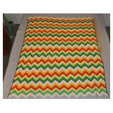 Red, Green, Yellow, White Knitted Afghan 59 X 69