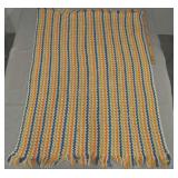 Orange, Blue & White Knitted Afghan 60 X 80