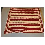 Crimson And Cream Knitted Throw 42 X 50