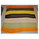 Green, Brown, Orange, Cream Knitted Afghan 60 X 55