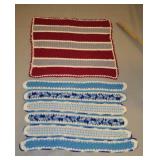 Pair Of Knitted Throws Purple & White, Blue & Whte