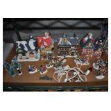 Lighted Winter Village 4 Houses, People And Trees,