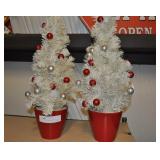 Pair Of Mini White Trees In Ceramic Red Pots