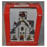 Lighted Porcelain Village Church In Box