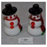 Pair Of Blown Glass Snowmen 4 Inches