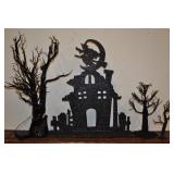 Spooky Black Halloween Trees & Silhouette House