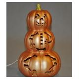 Ceramic Lighted Pumpkin Snowman 15 Inches