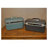 2 Vintage Hardshell Train Cases; Aqua And Dark Blu