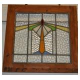 Stained Glass Window, Candle Design, Wood Frame.
