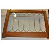 Vintage Leaded Glass Window With Wood Frame.