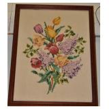 Vintage Folk Art Needlepoint, Flower Arrangement.