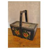 Vintage Hand Painted Wooden Box With Handle, Top