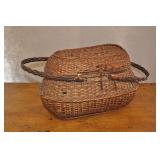 Vintage Oval Weaved Wicker Basket, Damage To Top.