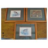 3 Framed Prints, Fishing; Salmon And Creel