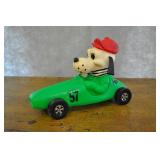 Molded Plastic Bank  Racing Dog In Green Car