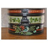 Hand Painted Antique Metal Hat Box 17x11 Inches.