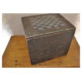 Vintage Wooden Game Box, Checker Board Lid.