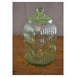 Uranium Glass Jar With Repaired Lid. 9 Inches