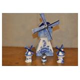 Blue Delft Windmills 4 Piece Set, Musical Windmill