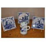 Vintage Blue Delft 3 Tiles, Pitcher.
