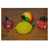 Murano Glass Fruit And Veg., Lemon, Peach, Tomato